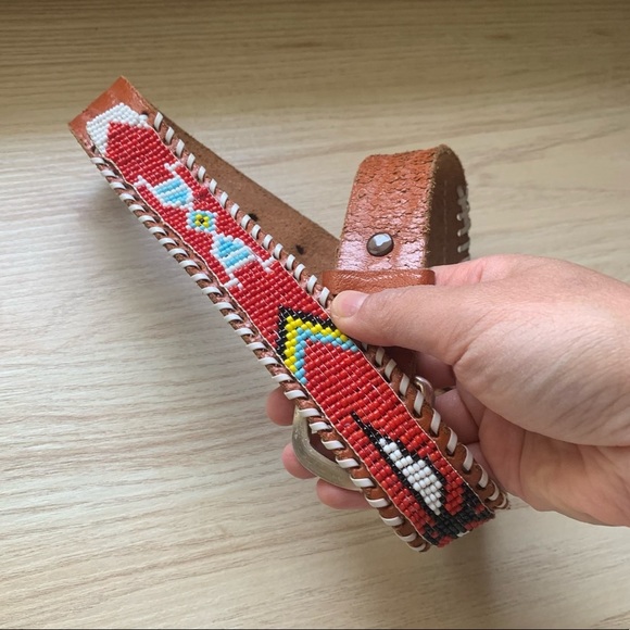 Beaded Leather Belt.‎ XS - Picture 1 of 8